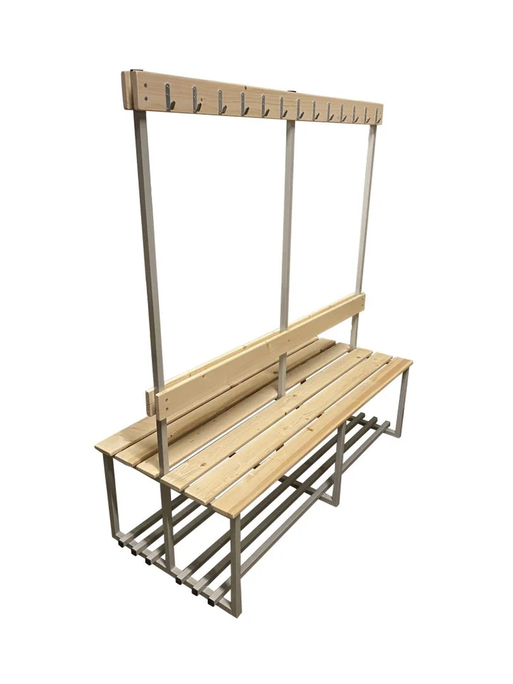 Bench E3 with backrest and coat hooks double-sided