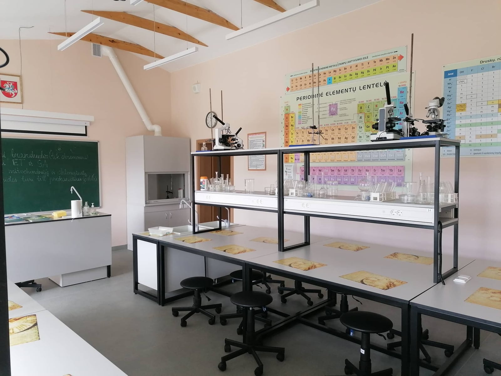 Laboratorinės salos su daiktų laikymo antstatais